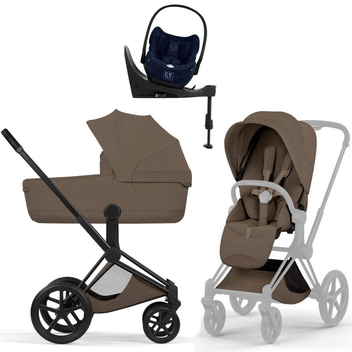 Коляска Cybex Priam V Matt Black Style Cloud T Rebellious Luxury Denim Blue Base T 4 в 1 Coconut Brown