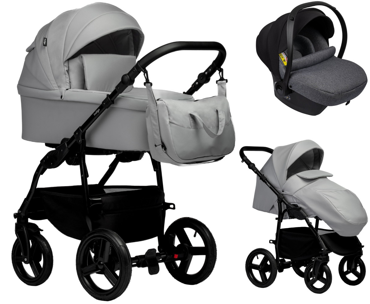Детская коляска Indigo Impulse Eco 3 в 1 с автокреслом Avionaut Cosmo Grey Ie04 св.серая кожа/св.серый
