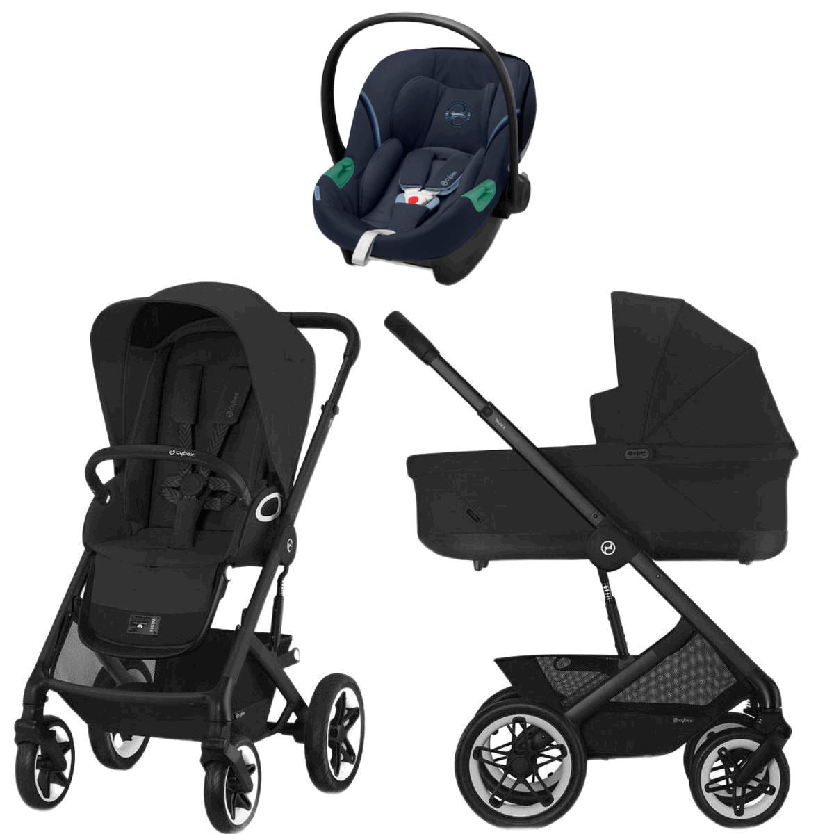 Коляска Cybex Talos S Lux BLK complete Aton S2 Ocean Blue 3 в 1 Moon Black с дождевиками