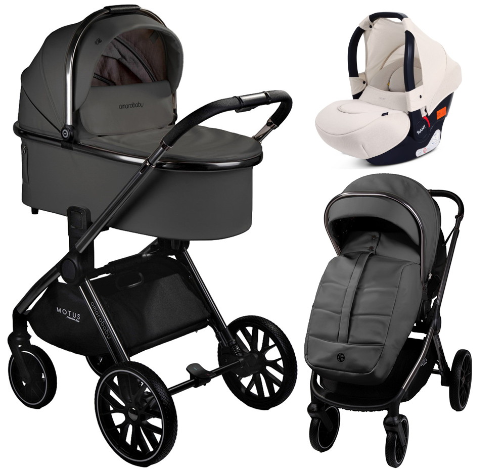 Детская коляска AmaroBaby Motus Premium Ecco 3 в 1 с автокреслом Rant Cruise Beige серый