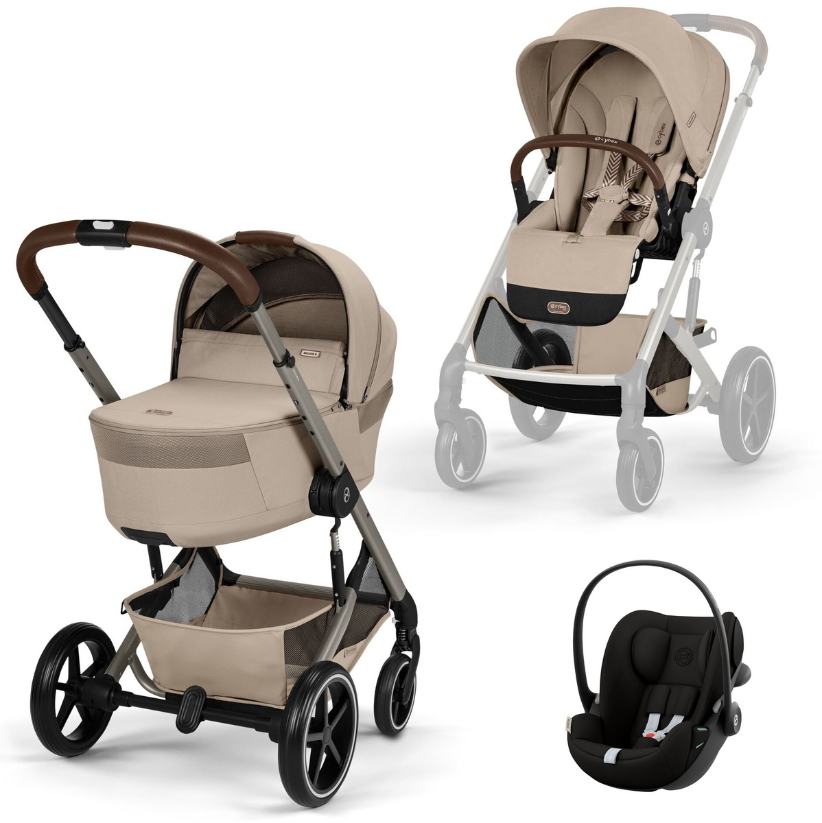Коляска Cybex Balios S Lux Fold Cot TPE Cloud G3 Magic Black 3 в 1 Almond Beige с дождевиками