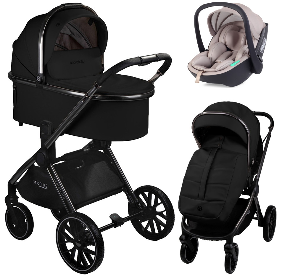 Детская коляска AmaroBaby Motus Premium Ecco 3 в 1 с автокреслом Rant Miro Beige черный