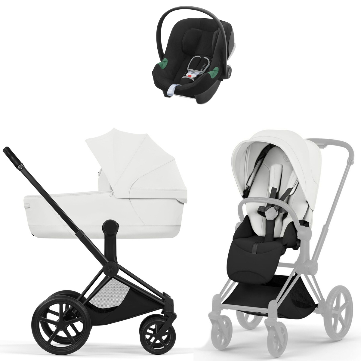 Коляска Cybex Priam V Matt Black Style Aton B2 Volcano Black 3 в 1 Off White