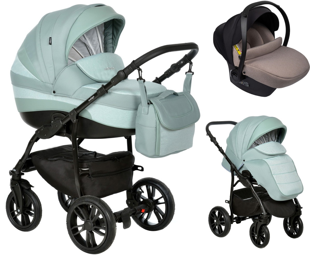Детская коляска Indigo Indigo New 3 в 1 с автокреслом Avionaut Cosmo Beige In03 шалфей