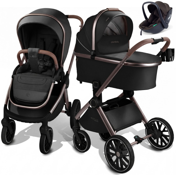 Детская коляска AmaroBaby Motus Premium Ecco Exclusive 3 в 1 с автокреслом Rant Miro Brown черный