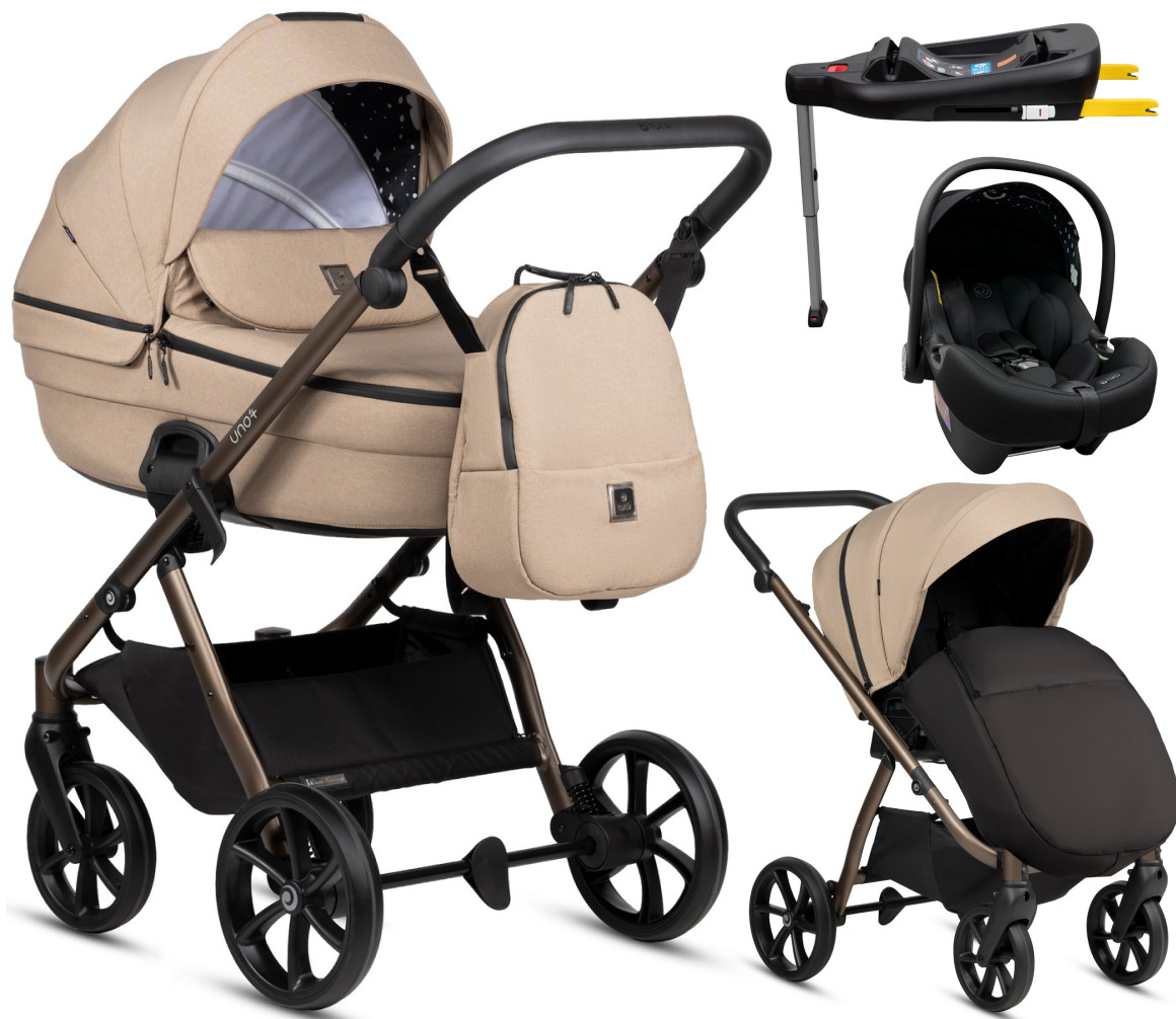 Детская коляска Tutis Uno 6 Plus Essential collection 4 в 1 с автокреслом Elo Lux EduSky Black и базой 1602146 Nougat с сумкой