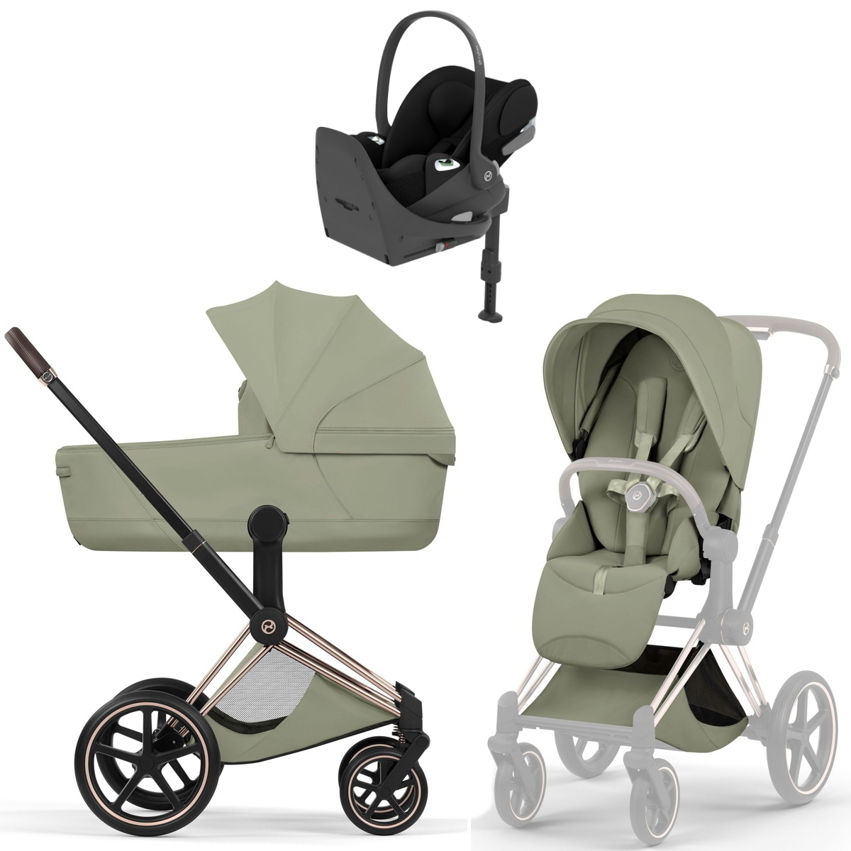 Коляска Cybex Priam V Rosegold Style Cloud T Sepia Black Base T 4 в 1 Sage Green