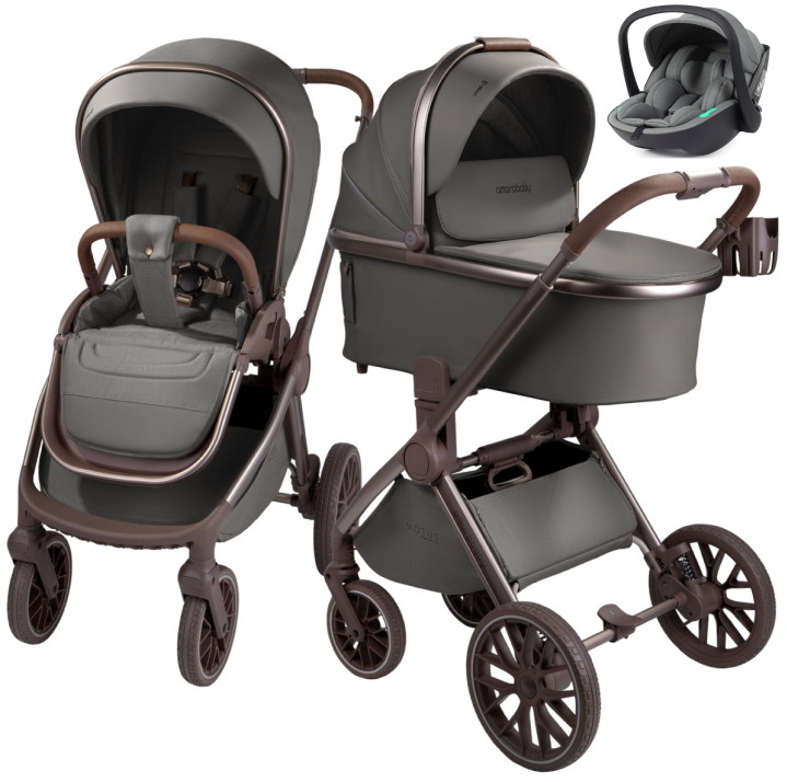 Детская коляска AmaroBaby Motus Premium Ecco Exclusive 3 в 1 с автокреслом Rant Miro Olive серый