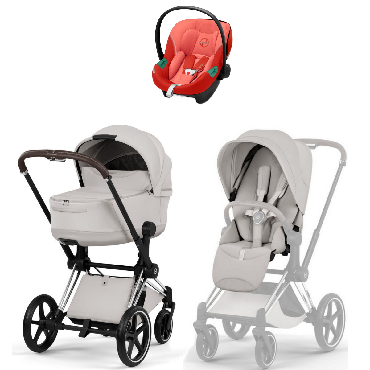 Коляска Cybex Priam V Chrome Style Aton S2 Hibiscus Red 3 в 1 City Grey
