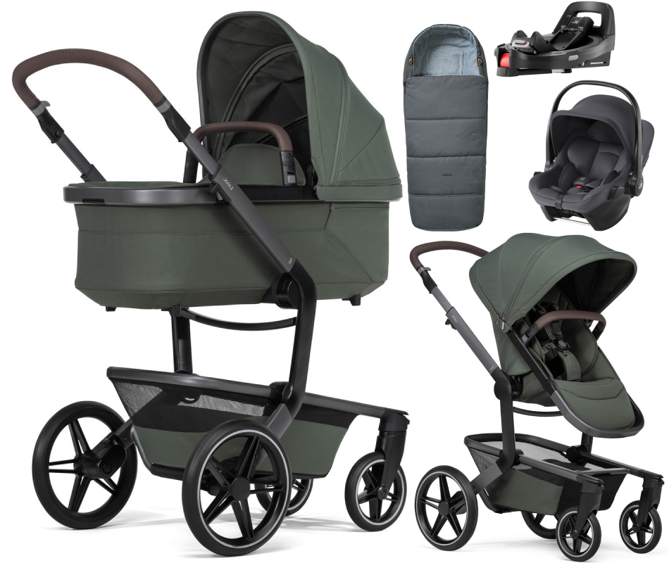 Детская коляска 4 в 1 Joolz Day 5 и автокресло Baby-Safe Core Midnight Grey2 и база Vario Base 5Z + конверт в подарок Forest green