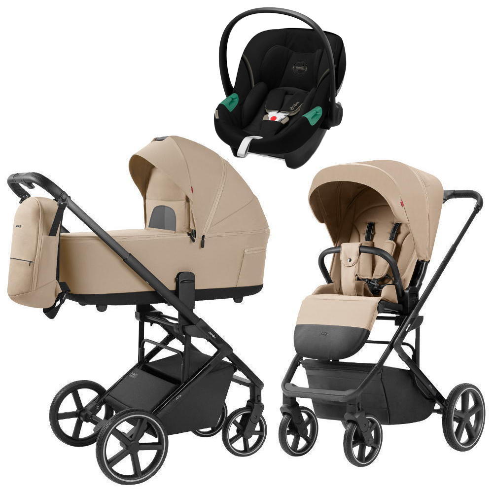 Коляска Carrello Alfa CRL-6522 2025 Cybex Aton S2 i-Size Moon Black 3 в 1 Natural Beige