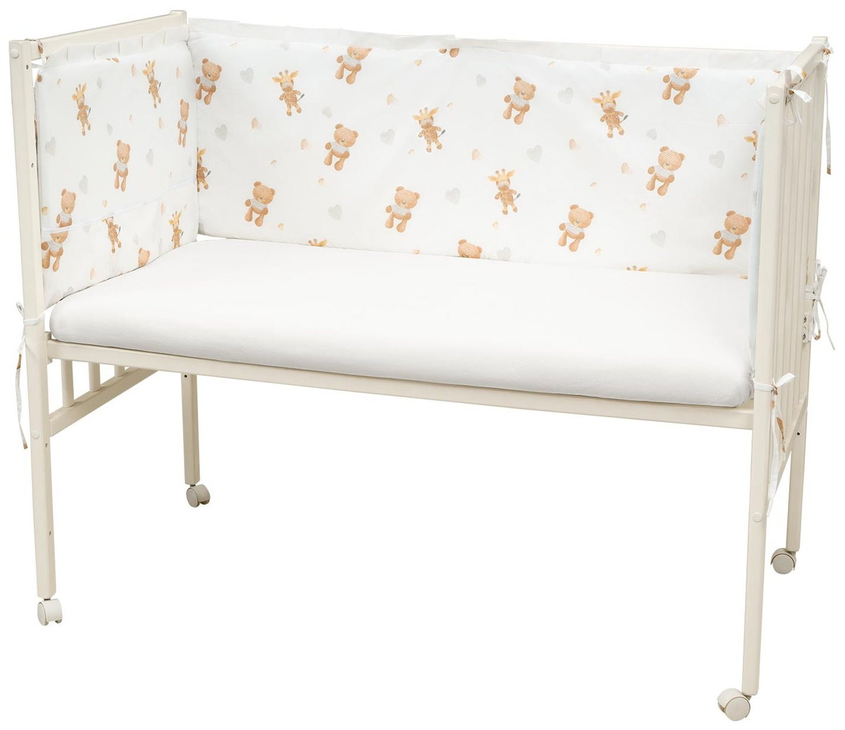 Борт в кроватку Indigo Лесные зверята из 4-х частей, с рюшкой, чехлы съемные, поплин мишки
