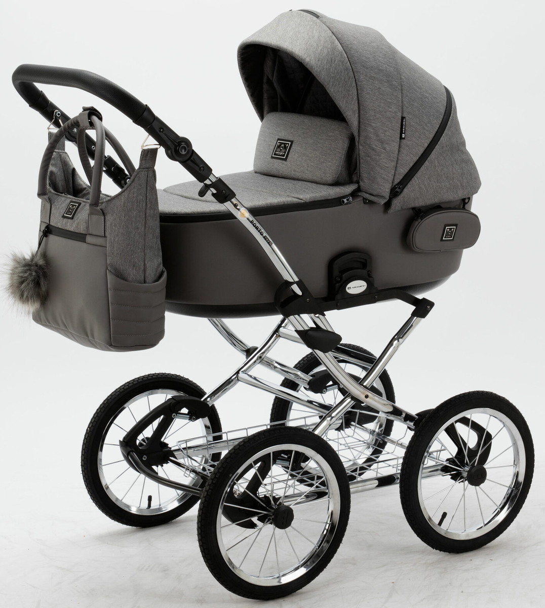 Детская коляска Adamex Porto Retro 2 в 1 PO-PS5 (Т.СЕР+Т.СЕР.КОЖА)