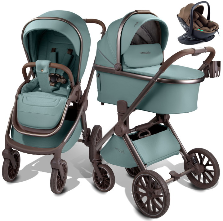 Детская коляска AmaroBaby Motus Premium Ecco Exclusive 4 в 1 с автокреслом Rant Miro Moca и базой лагуна