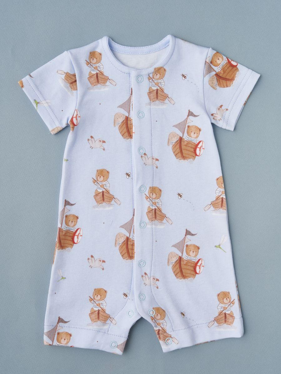 Песочник Little Star Мишка с зайкой на кораблике (интерлок) 4741 (ЧЗ-мз) голубой 62