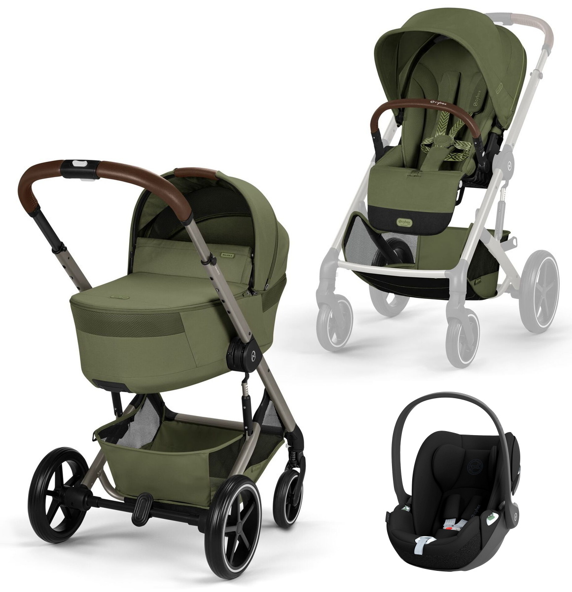 Коляска Cybex Balios S Lux Fold Cot TPE Cloud T Sepia Black 3 в 1 Moss Green с дождевиками