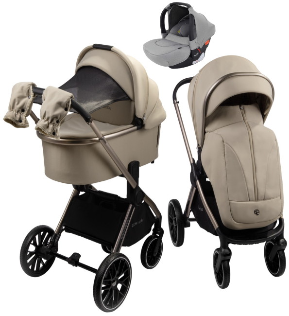 Детская коляска AmaroBaby Genius 3 в 1 с автокреслом Rant Cruise Grey бежевый