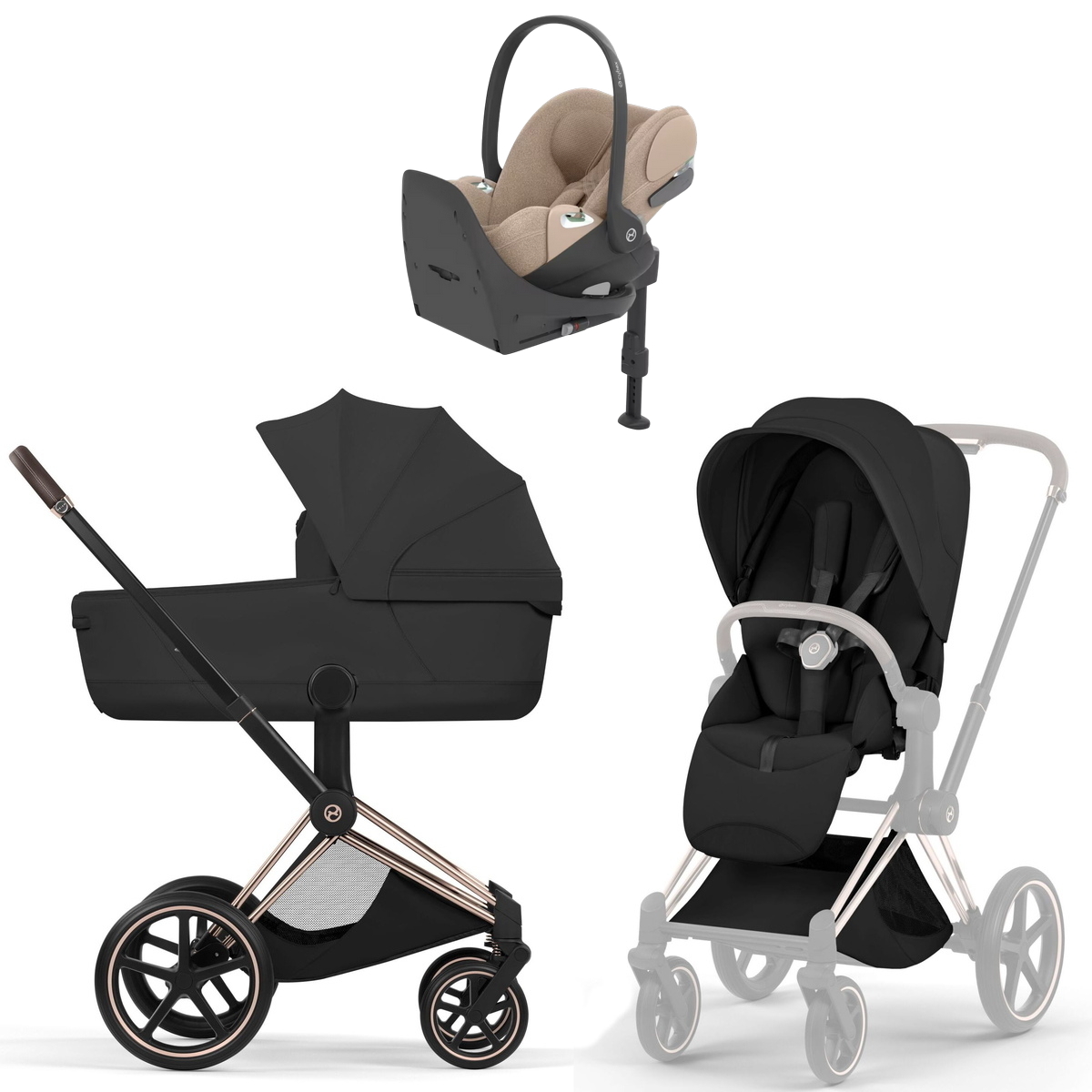 Коляска Cybex Priam V Rosegold Style Cloud T Cozy Beige Plus Base T 4 в 1 Sepia Black