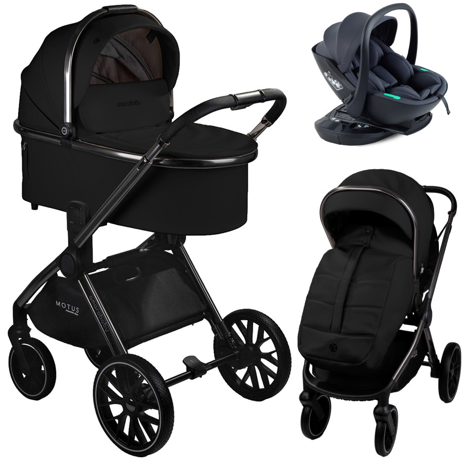 Детская коляска AmaroBaby Motus Premium Ecco 4 в 1 с автокреслом Rant Miro Dark Grey и базой черный