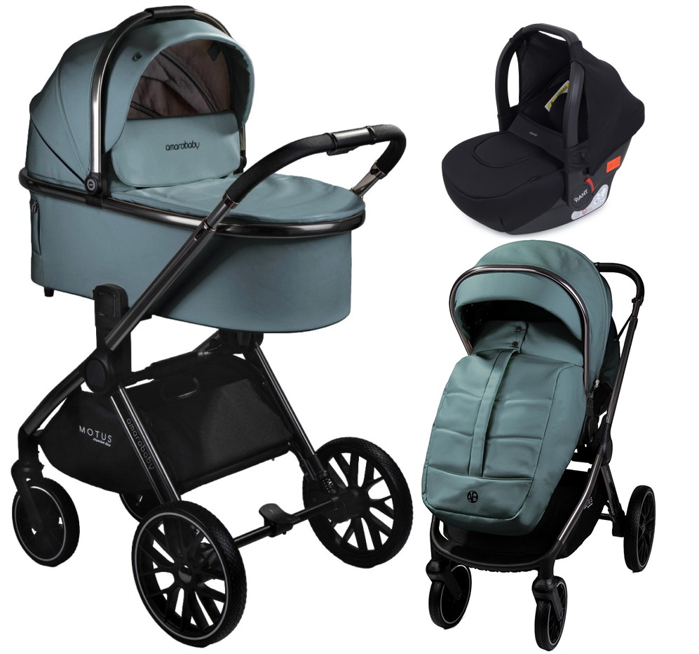 Детская коляска AmaroBaby Motus Premium Ecco 3 в 1 с автокреслом Rant Cruise Black лагуна