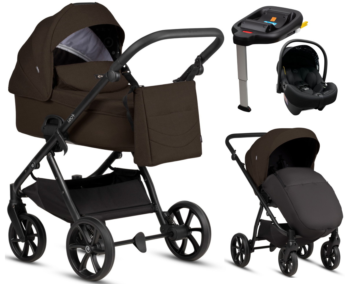 Детская коляска Tutis Leo 3 Plus 4 в 1 с автокреслом Elo Lux EduSky Black и базой 1582203 Brown