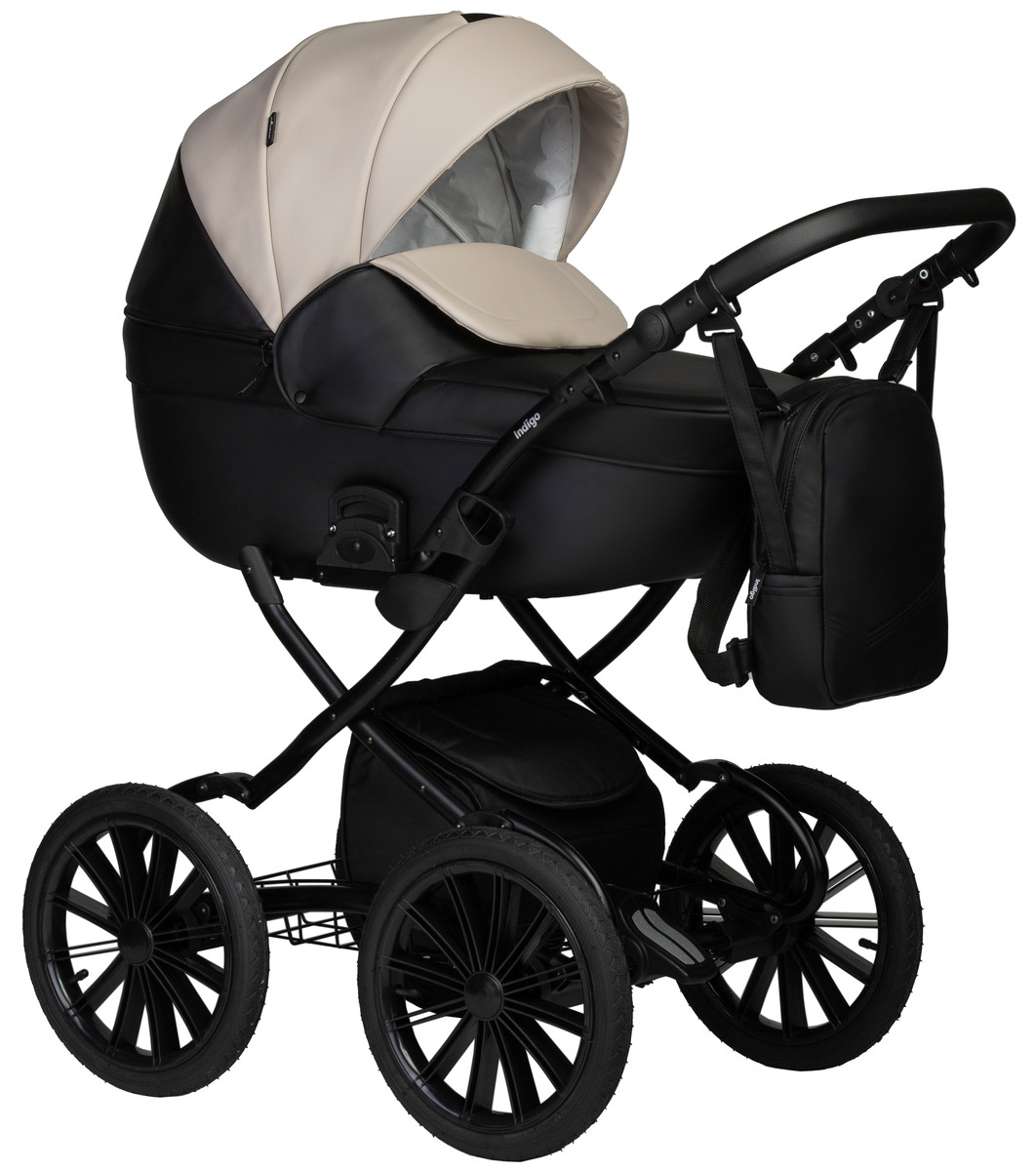 Детская коляска Indigo Mio Eco Plus 14 2 в 1 04 черная кожа+св.бежевая кожа