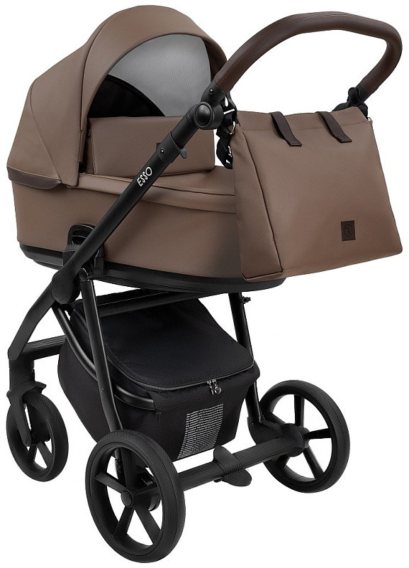 Детская коляска Roan Esso 2025 Кожа 2 в 1 ESSK/211/1 Camel/Black/руч.Тем.коричневый
