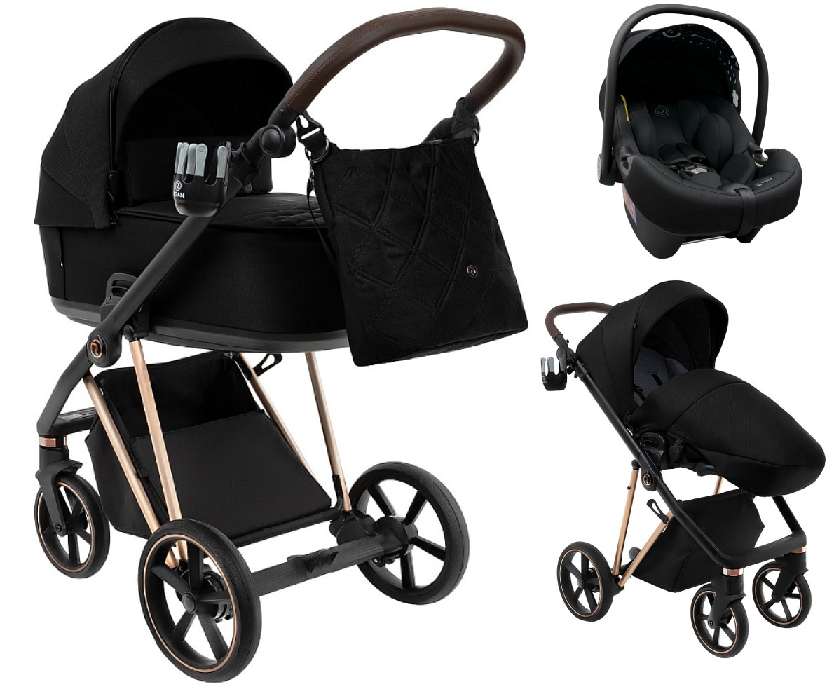 Детская коляска Roan Sol Luxury 3 в 1 с автокреслом Tutis Elo Lux EduSky Black RSL/4050 Raven/Rose Gold