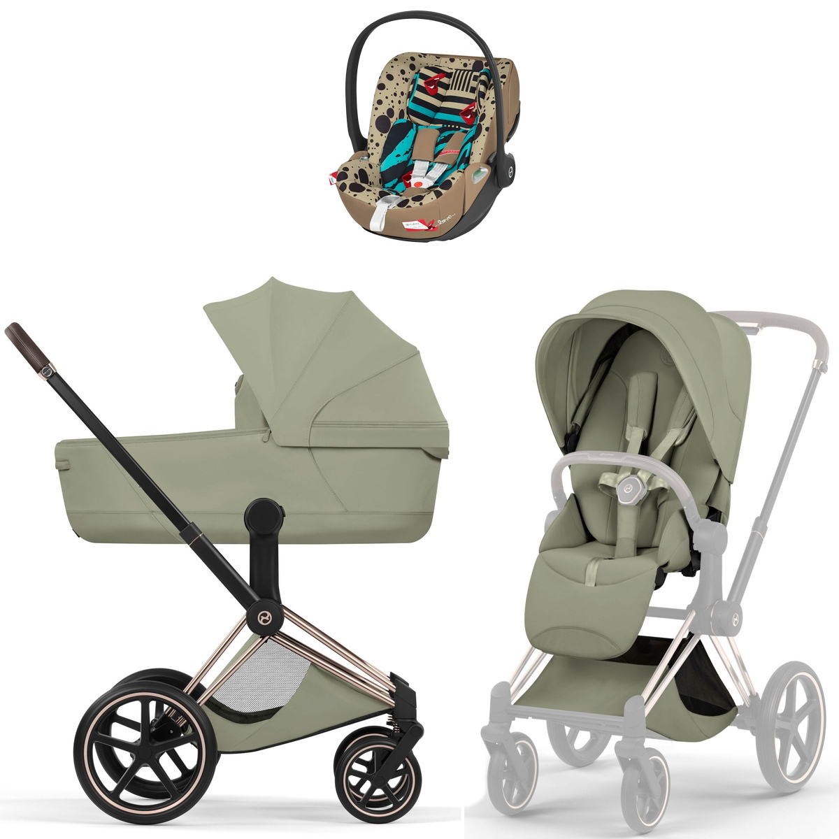 Коляска Cybex Priam V Rosegold Style Cloud T One Love 3 в 1 Sage Green