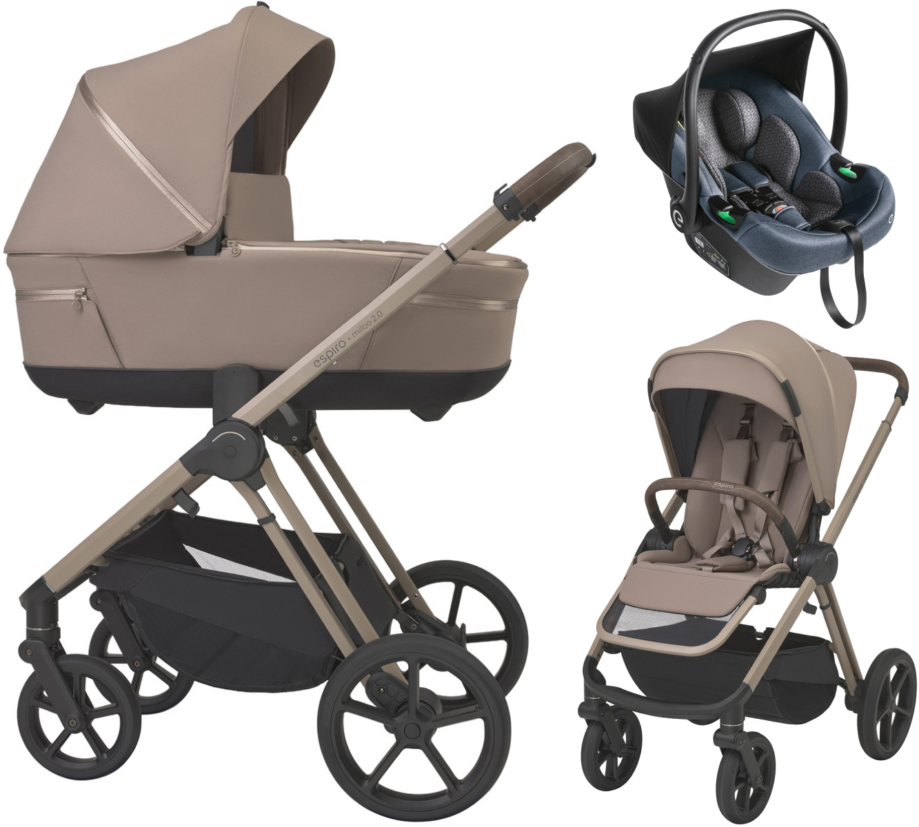Детская коляска 3 в 1 Espiro Miloo 2.0 и автокресло Pi Gray blue 319 perfect beige