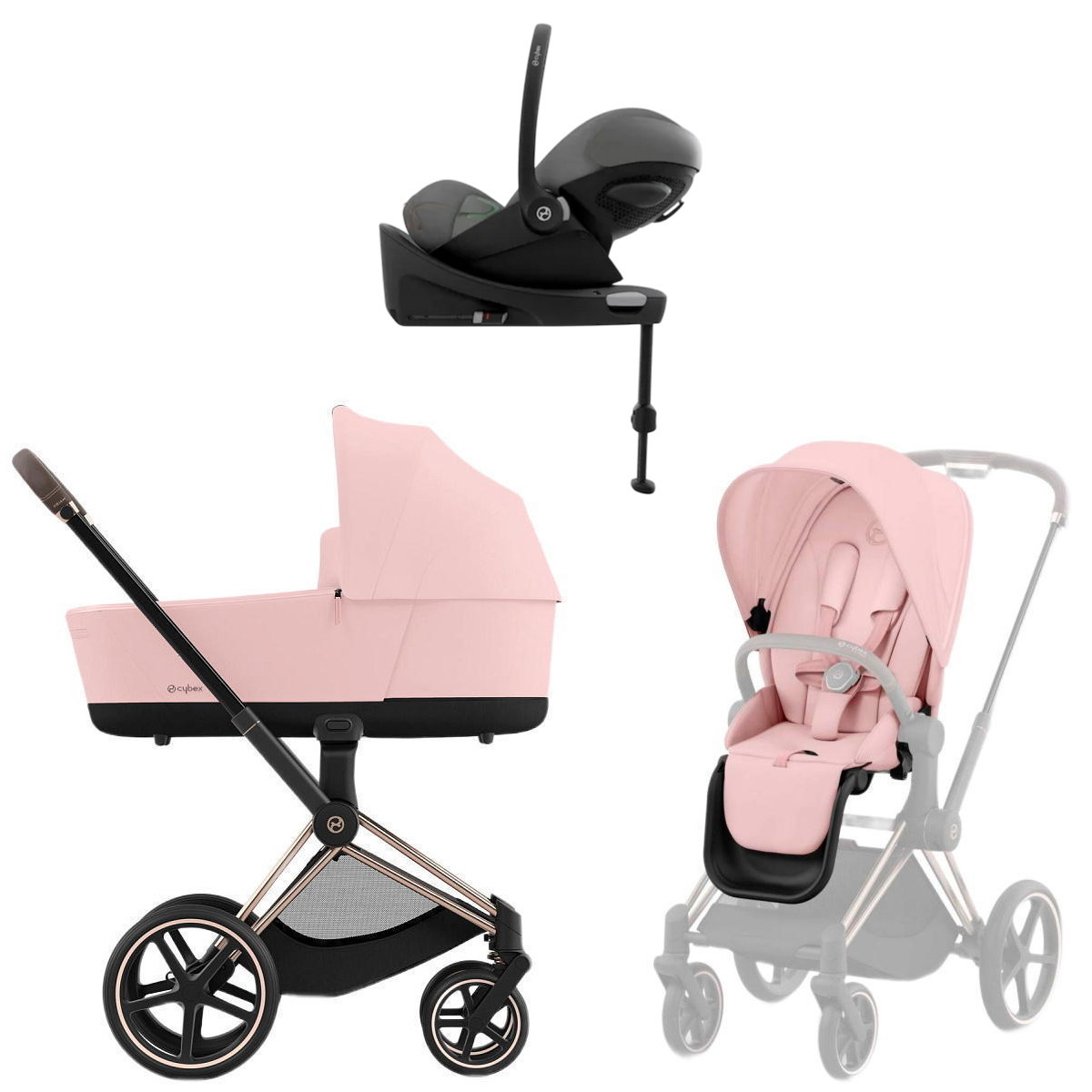 Коляска Cybex Priam IV Rosegold complete Cloud G Lava Grey Base G 3 в 1 Peach Pink