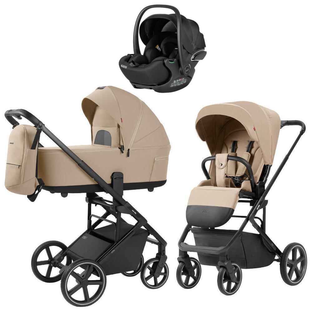 Коляска Carrello Alfa CRL-6522 2025 Vega CRL-14101 Absolute Black 3 в 1 Natural Beige