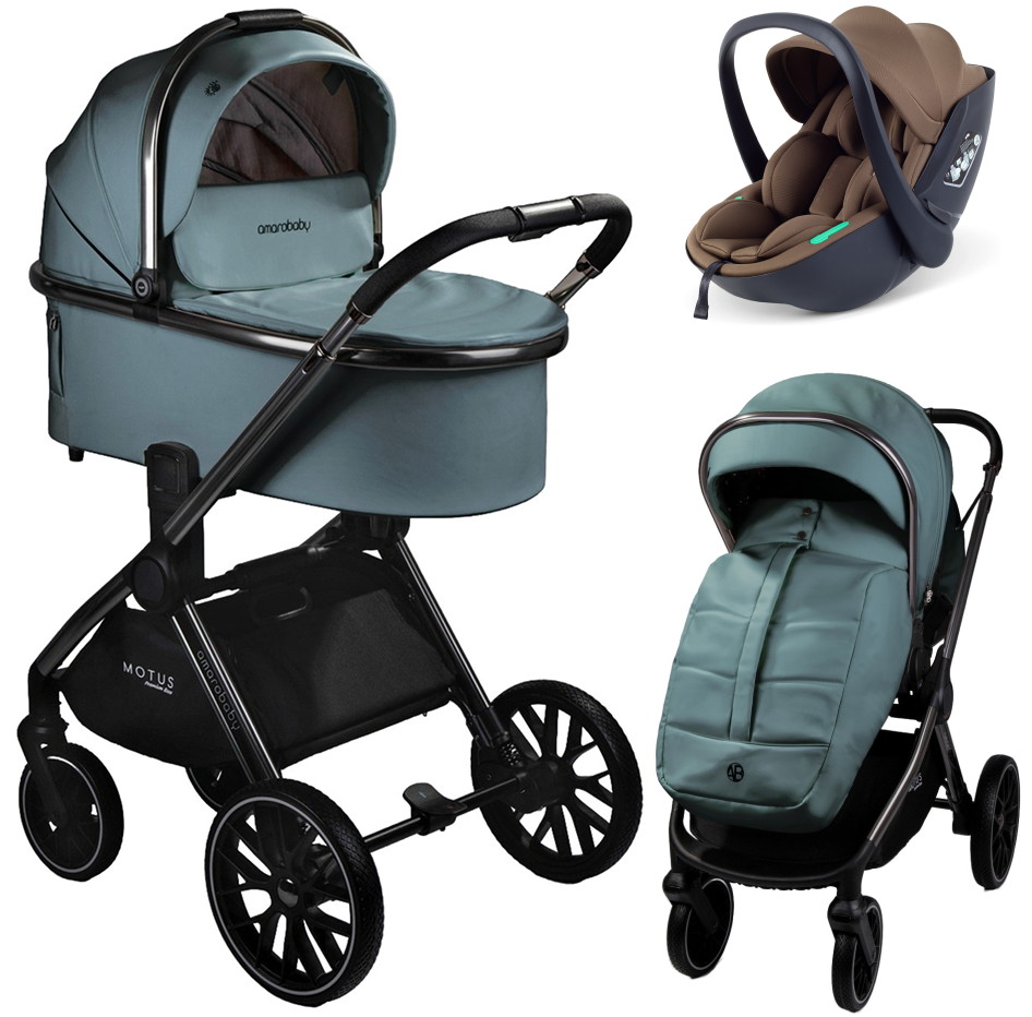 Детская коляска AmaroBaby Motus Premium Ecco 3 в 1 с автокреслом Rant Miro Moca лагуна