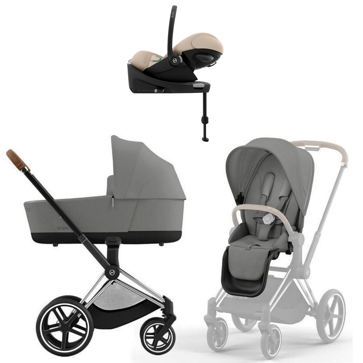 Коляска Cybex Priam IV Chrome Brown complete Cloud G3 Almond Beige Base G3 4 в 1 Mirage Grey
