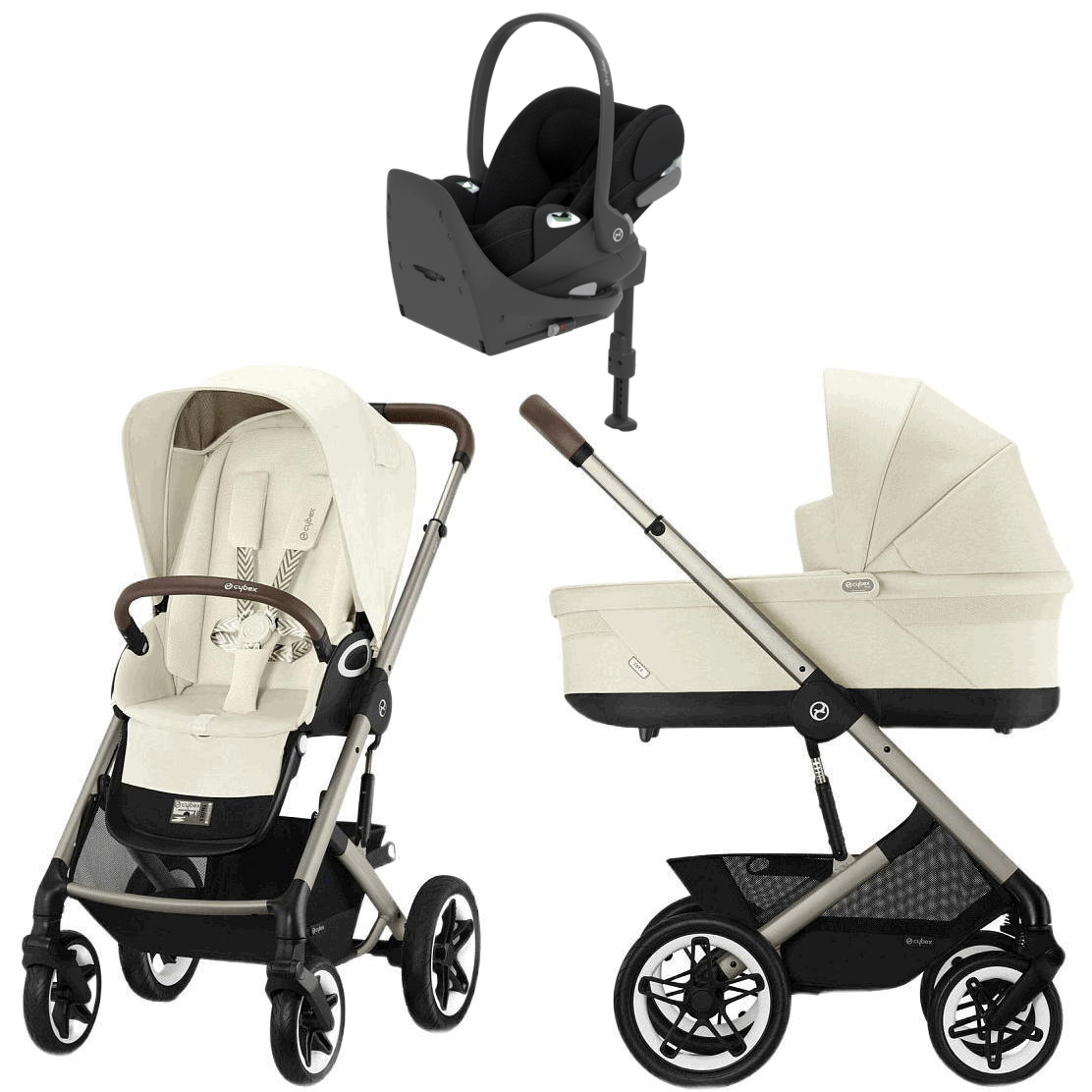 Коляска Cybex Talos S Lux TPE complete Cloud T Sepia Black Plus Base T 4 в 1 Seashell Beige с дождевиками