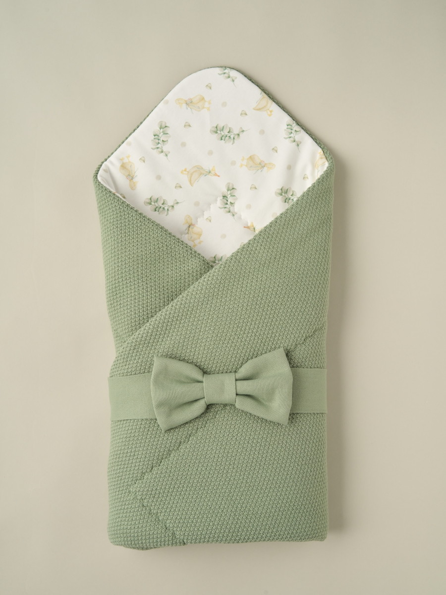 Конверт-одеяло на выписку с лентой весна-осень Little Star 3134 бант, серо-зеленый