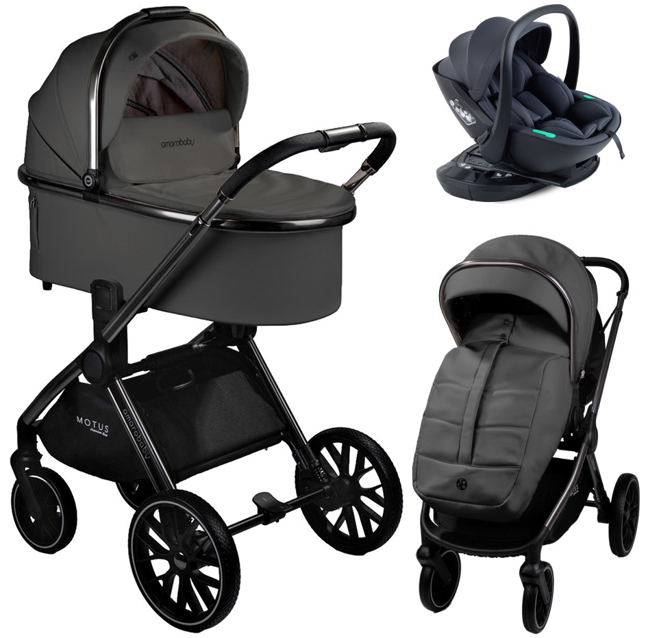 Детская коляска AmaroBaby Motus Premium Ecco 4 в 1 с автокреслом Rant Miro Dark Grey и базой серый