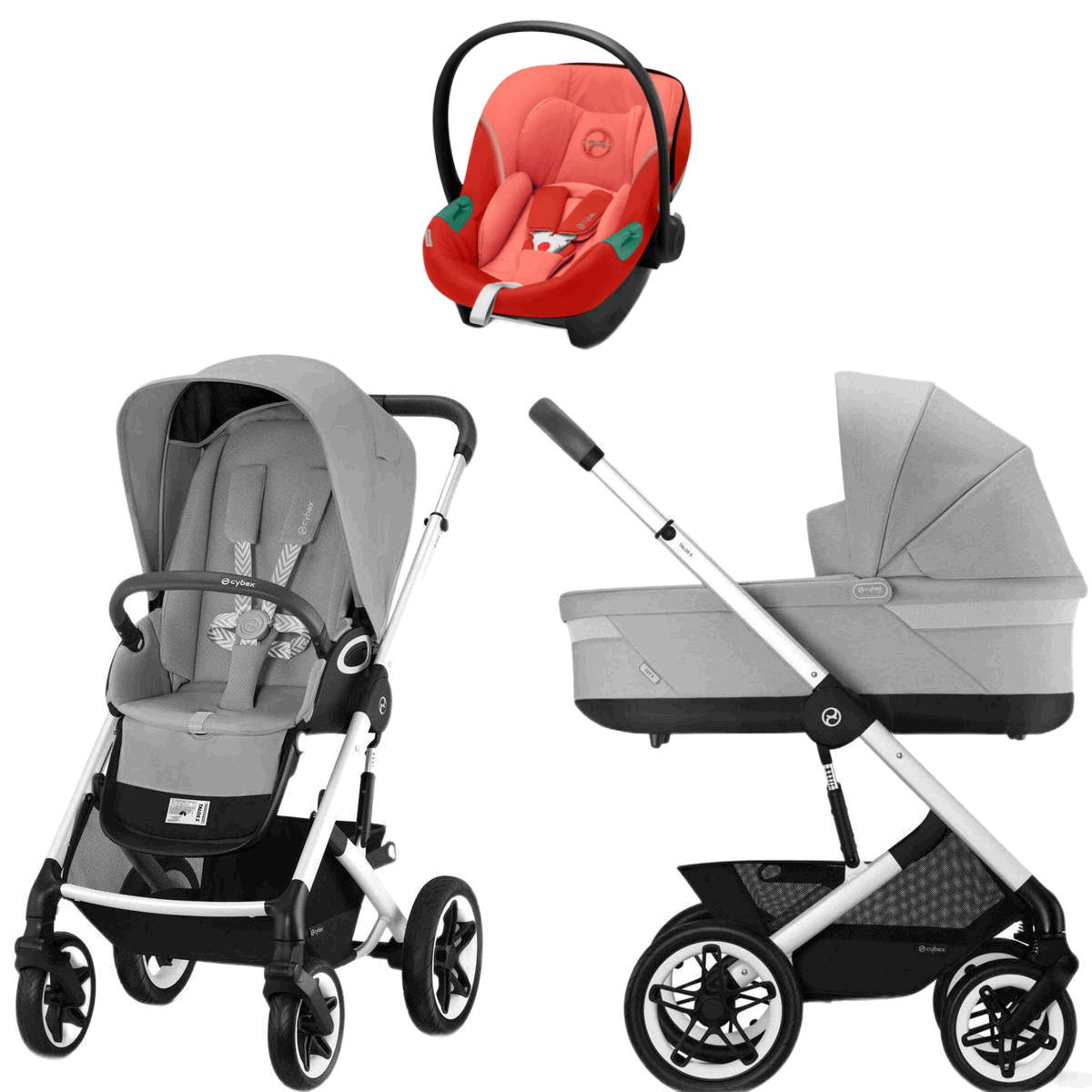 Коляска Cybex Talos S Lux SLV complete Aton S2 Hibiscus Red 3 в 1 Stone Grey с дождевиками