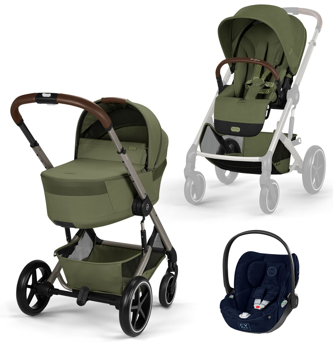 Коляска Cybex Balios S Lux Fold Cot TPE Cloud T Rebellious Luxury Denim Blue 3 в 1 Moss Green с дождевиками