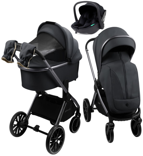 Детская коляска AmaroBaby Genius 3 в 1 с автокреслом Rant Miro Black серый