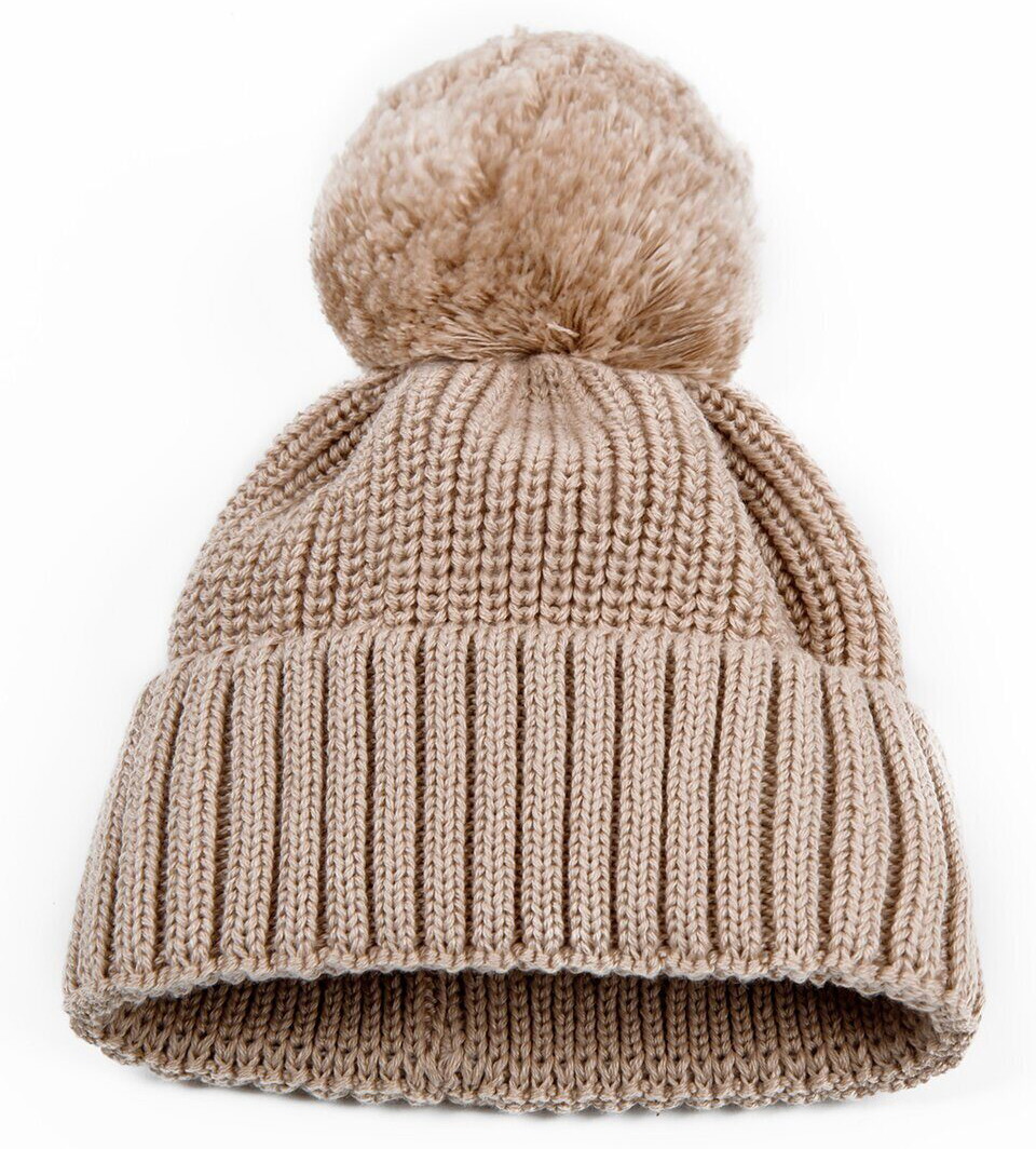 Шапочка вязаная с помпоном AmaroBaby Pure Love Muffin демисезонная бежевый 38
