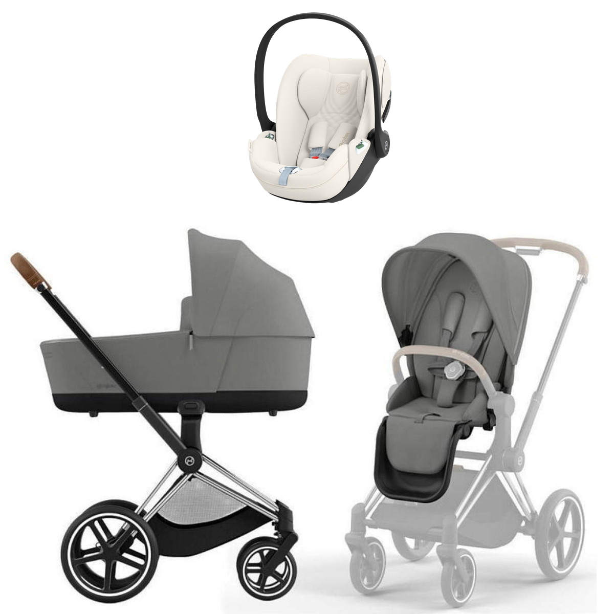 Коляска Cybex Priam IV Chrome Brown complete Cloud T Off White Plus 3 в 1 Mirage Grey
