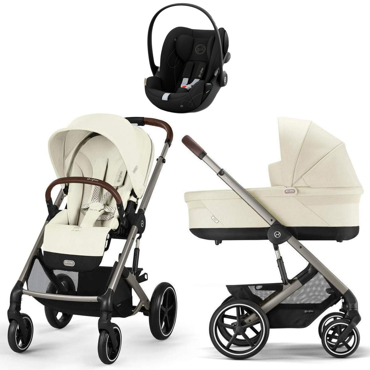 Коляска Cybex Balios S Lux TPE complete Cloud G Moon Black 3 в 1 Seashell Beige с дождевиками