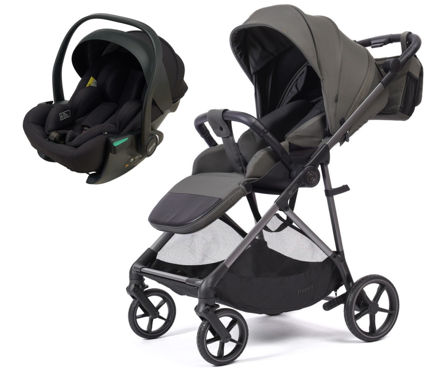 Прогулочная коляска Peppy Amici с автокреслом Jet Black Antrazit рама Grey