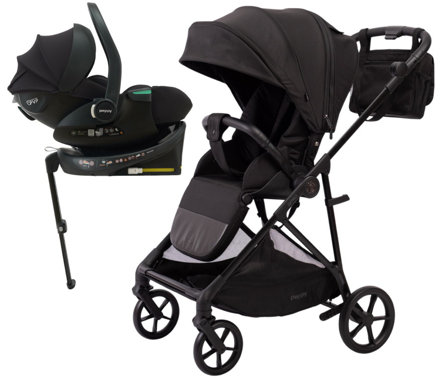 Прогулочная коляска Peppy Amici с автокреслом Jet Black и базой Black рама Black