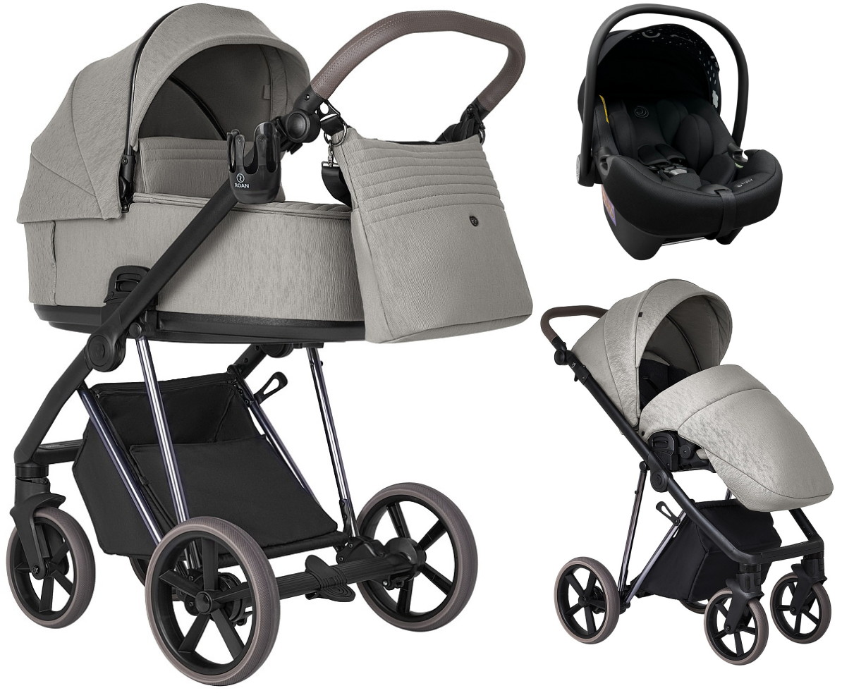 Детская коляска Roan Sol Luxury 2.0 3 в 1 с автокреслом Tutis Elo Lux EduSky Black SLSS/10 Silk Soft/Nickel/руч.Cappuccino/к.Capp(2 места)
