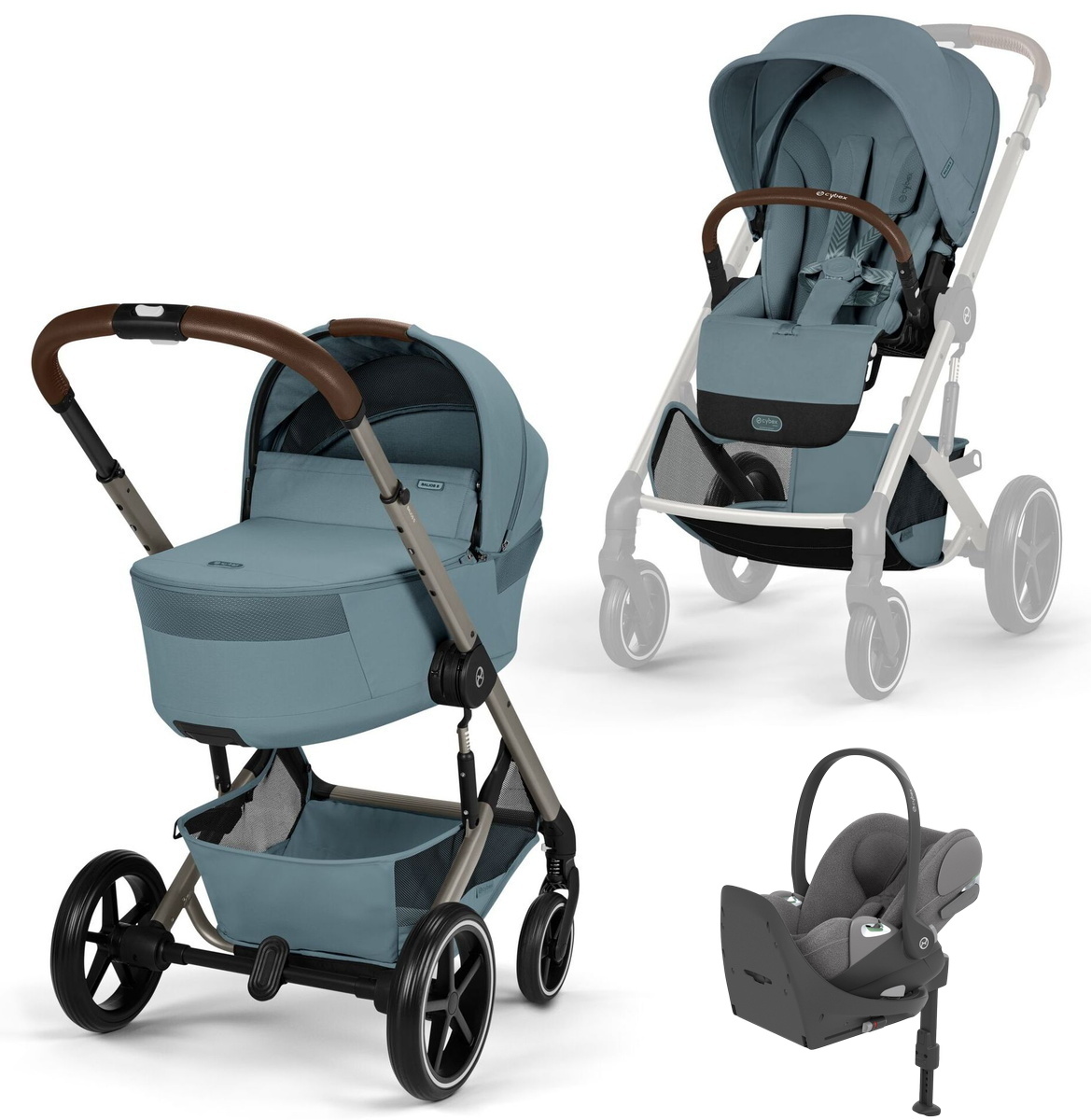 Коляска Cybex Balios S Lux Fold Cot TPE Cloud T Mirage Grey Plus Base T 4 в 1 Stormy Blue с дождевиками