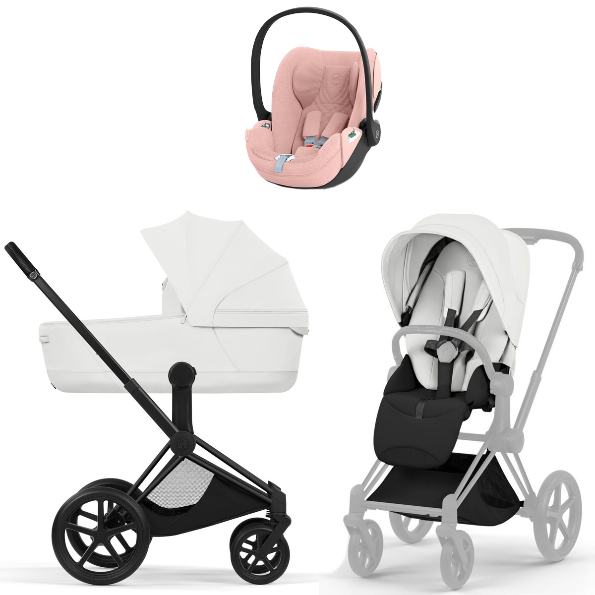 Коляска Cybex Priam V Matt Black Style Cloud T Peach Pink Plus 3 в 1 Off White