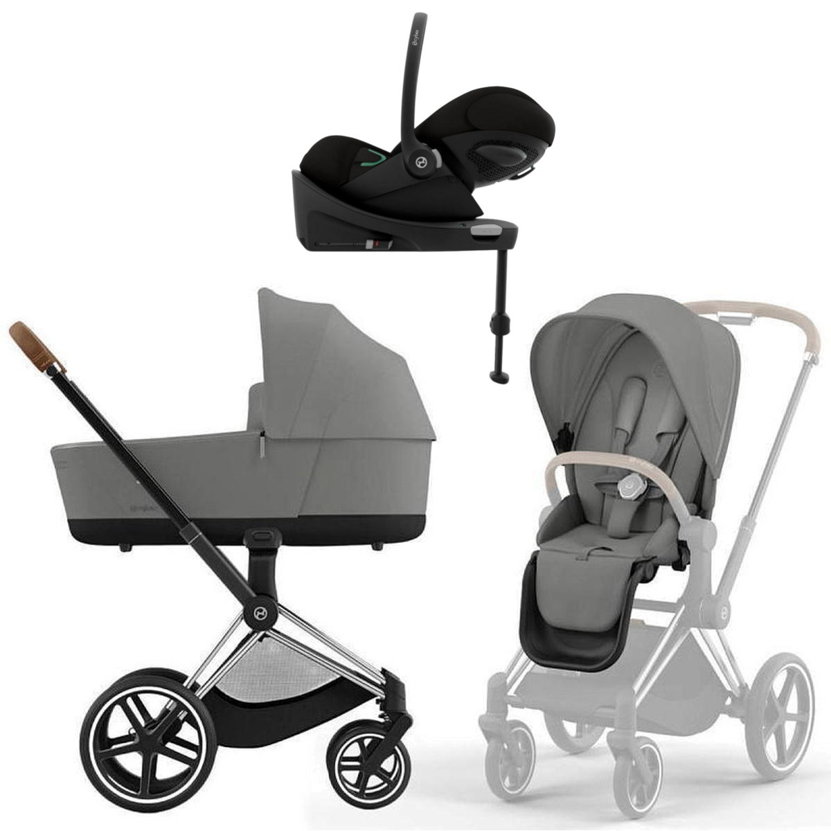 Коляска Cybex Priam IV Chrome Brown complete Cloud G Moon Black Plus Base G3 4 в 1 Mirage Grey