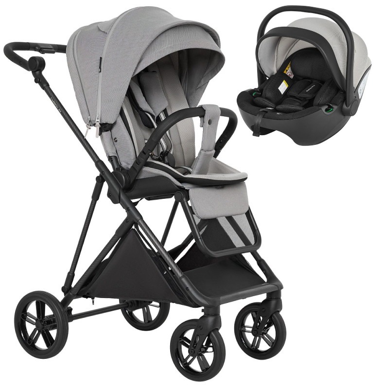 Детская прогулочная коляска Pituso Carbon RX c автокреслом Baesa Pro Black,Beige Canopy Horizon Grey/рама carbon
